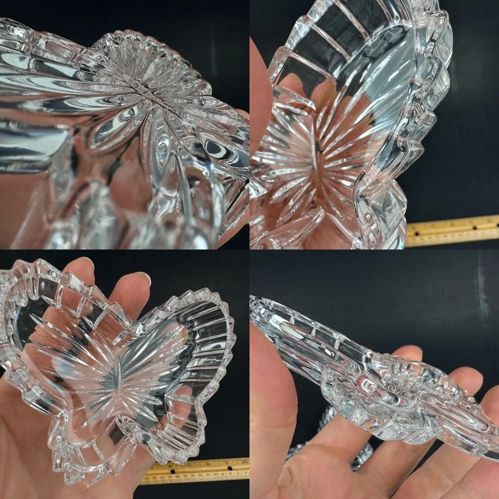 Vtg Clear Glass Butterfly Shape Jewelry Trinket w Removeable Lid Texture Y2k 90s
